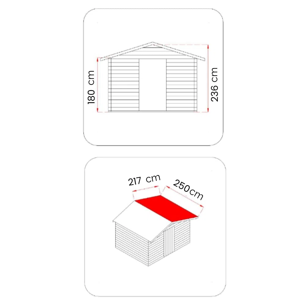 Casetta da Giardino in Legno Diana 4x2,5 m, Pareti 25 mm Blockhouse, Porta Doppia Finestrata e Finestra Laterale, Capanno per Attrezzi e Deposito da Esterno in Abete Naturale