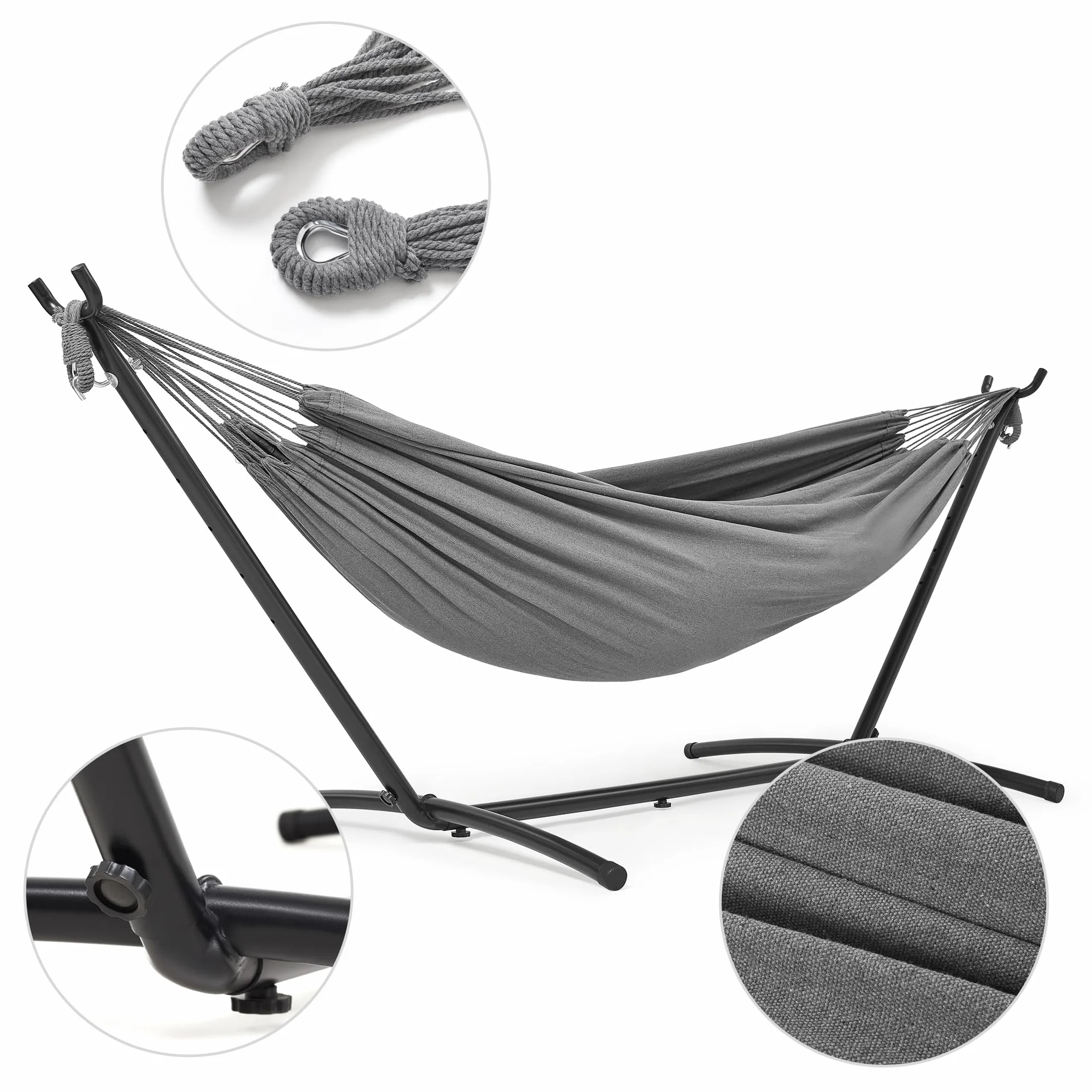 Mondeer Amaca da Campeggio con Supporto Amaca da Giardino per Esterni in Tessuto Singolo con Telaio in Metallo con Borsa Portatile e Accessori, Capacità di Carico 200 Kg, per Viaggi, Patio