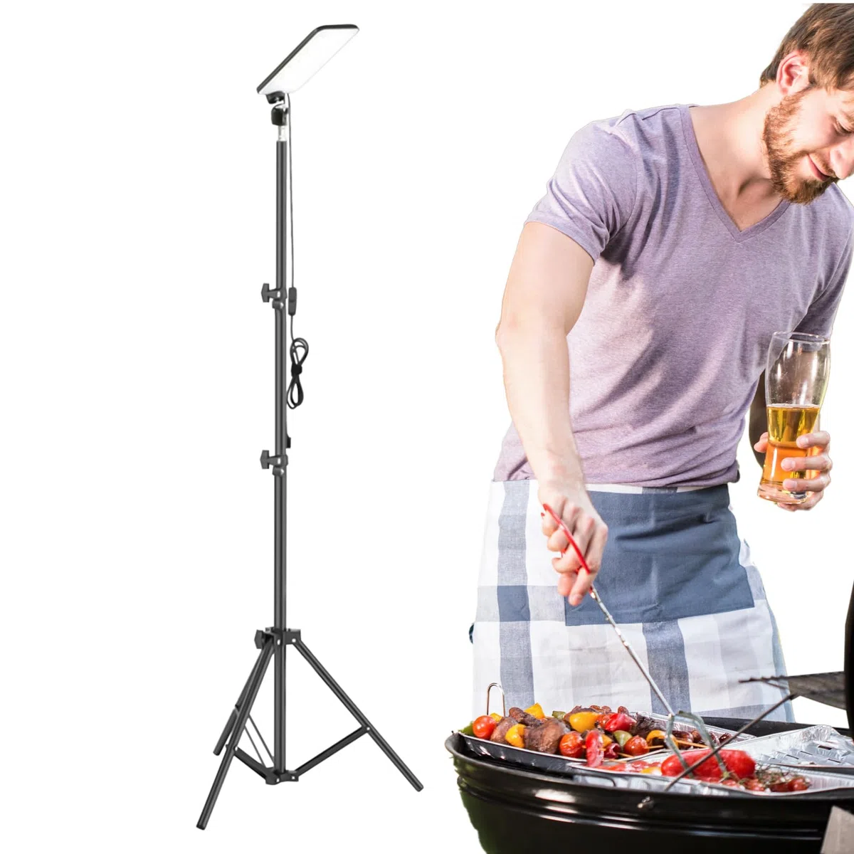 Luci LED Da Campeggio Allungabili,Lampada Barbecue Con Treppiede Telescopico - Lampada Lavoro Esterna Regolabile con Treppiede per Pesca Notturna Patio Garage Interno Laboratorio Capanno Caccia