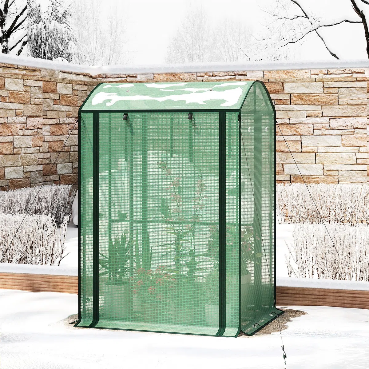 WOLTU Serra da Giardino con Porte Avvolgibili, Serra da Balcone, Telo in Rete PE 140 g/m², per Piante Idrorepellente a Fori Rotondi per Piantare Pomodori Rampicanti e Altro, Verde