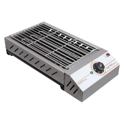 Piastra per Barbecue Portatile in Acciaio Inox da 1800 W, griglia elettrica da banco, 54 x 28 x 11 cm, griglia elettrica da Interno per Uso Domestico, 54-299 °C, Piedini Antiscivolo, Spia Lu