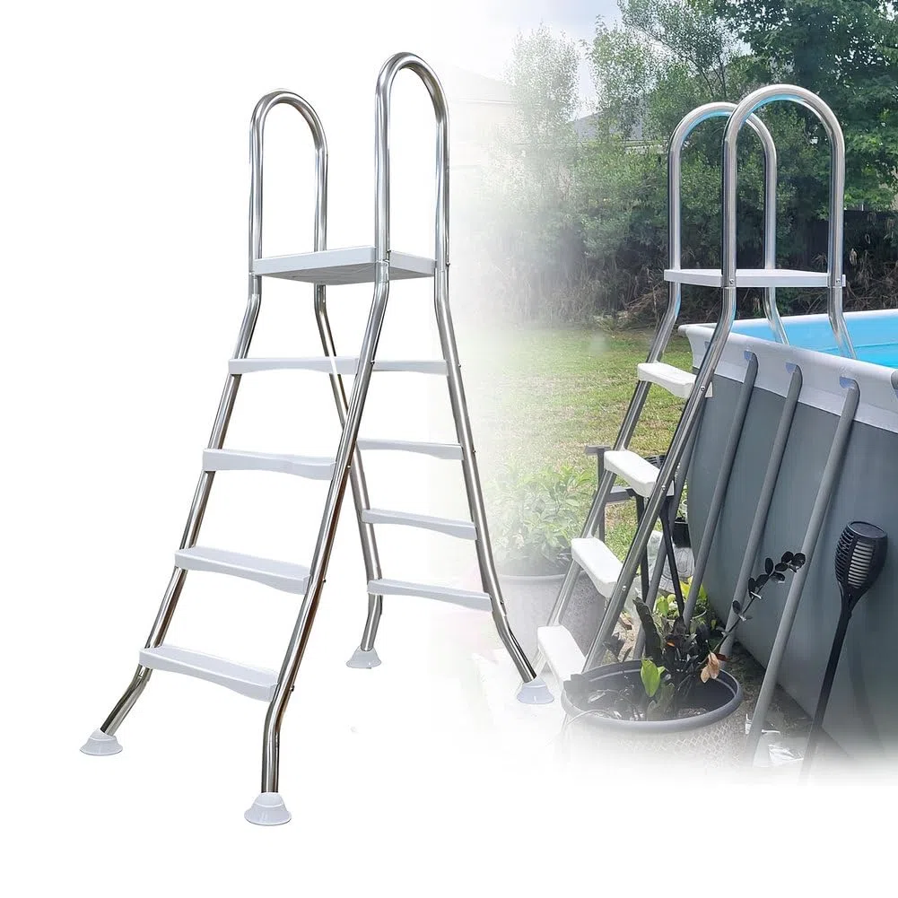 BOTOWI 135cm robusta scala per piscina in acciaio inossidabile fuori terra a doppio lato 4 gradini fuori terra gradini per piscina fuori terra scala antiscivolo impieghi gravosi,53 inch