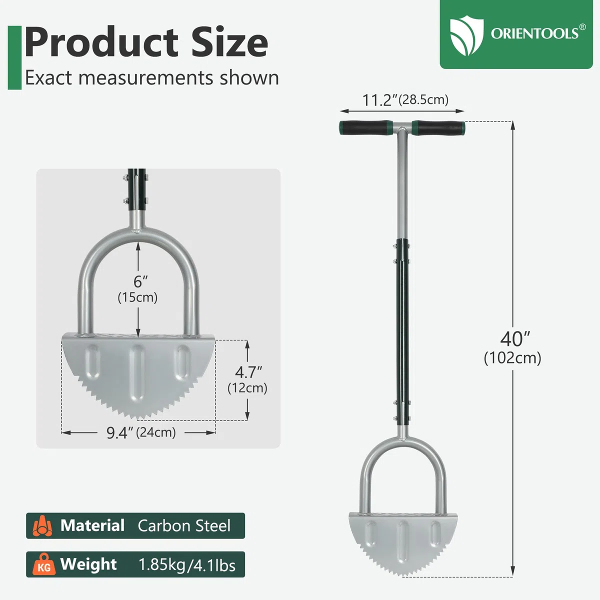 ORIENTOOLS Strumento per rifilare il giardino, manuale, struttura in acciaio, verde, 120 cm di altezza x 44 cm di larghezza, 2,2 kg
