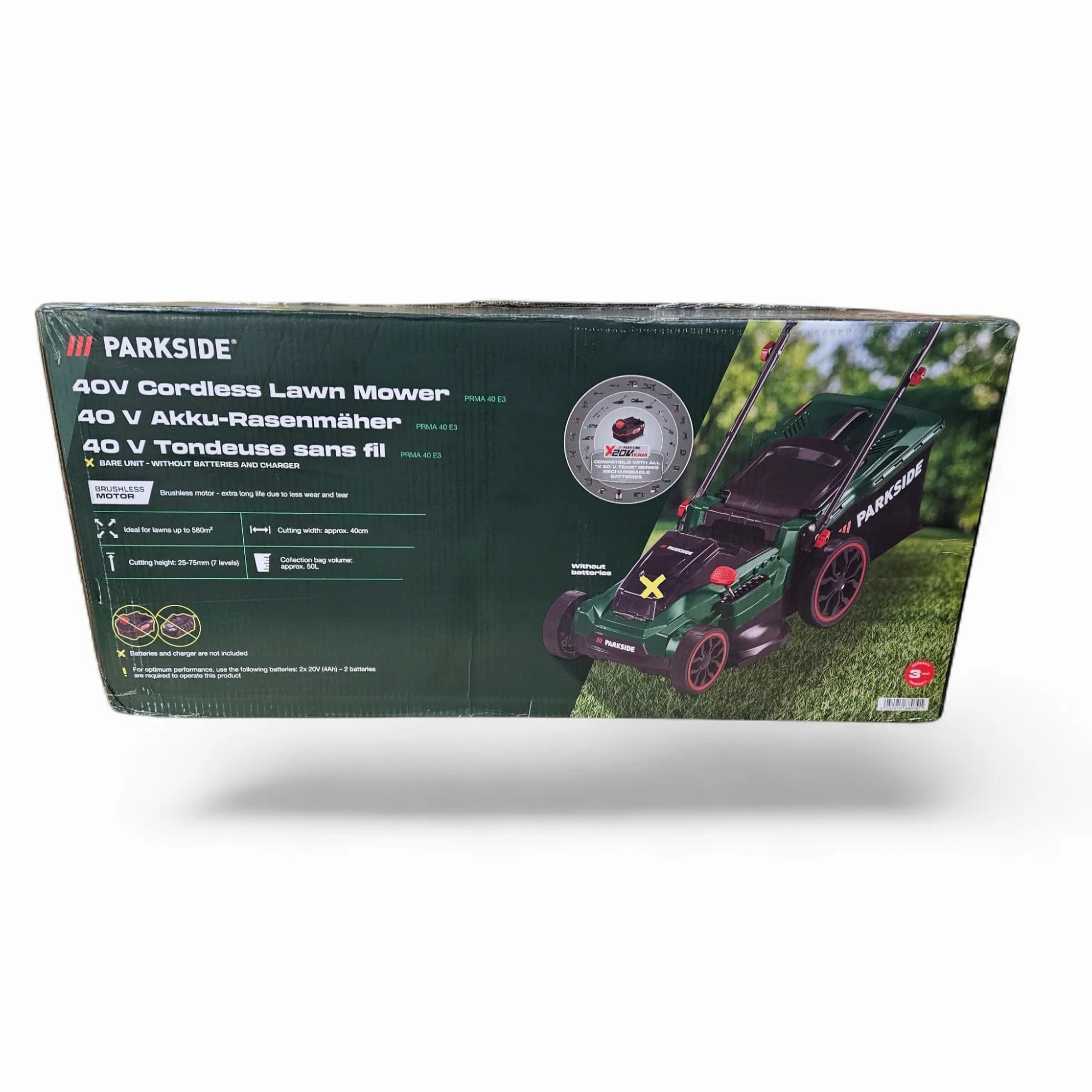 Parkside PRMA 40-Li C1 - Tosaerba a batteria, 40 cm, 2 x 4 ah, motore BRUSHLESS