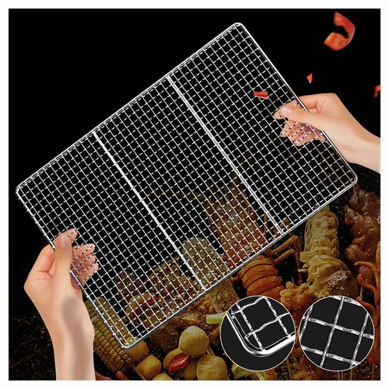 Griglia,Griglia BBQ, Griglia Rotonda for Barbecue Multiuso di Grandi Dimensioni, in Acciaio Inossidabile, pentole da Campeggio, griglia for falò all'aperto for costolette,(Size:60x50cm)