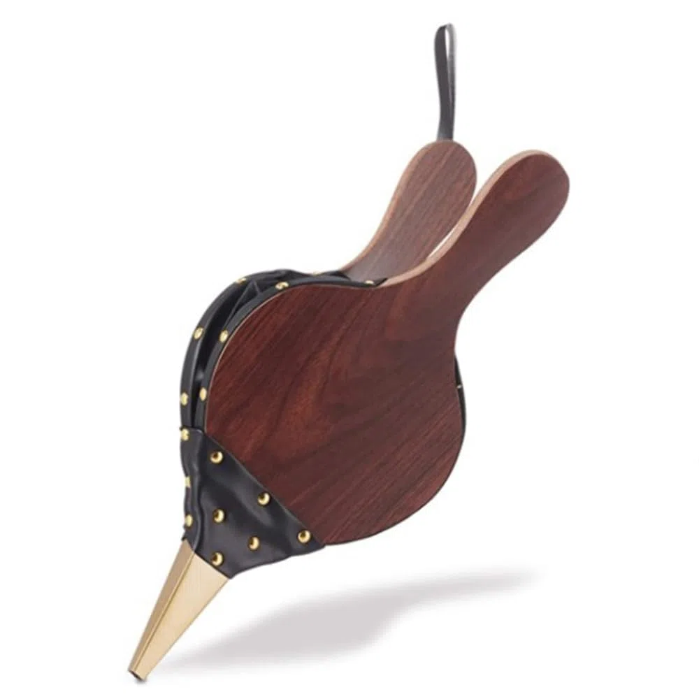 Soffietto a chiodi dorati, soffiatore d'aria in legno, soffietto in plastica, caminetto e barbecue, per barbecue, per esterni, 43 x 19 cm