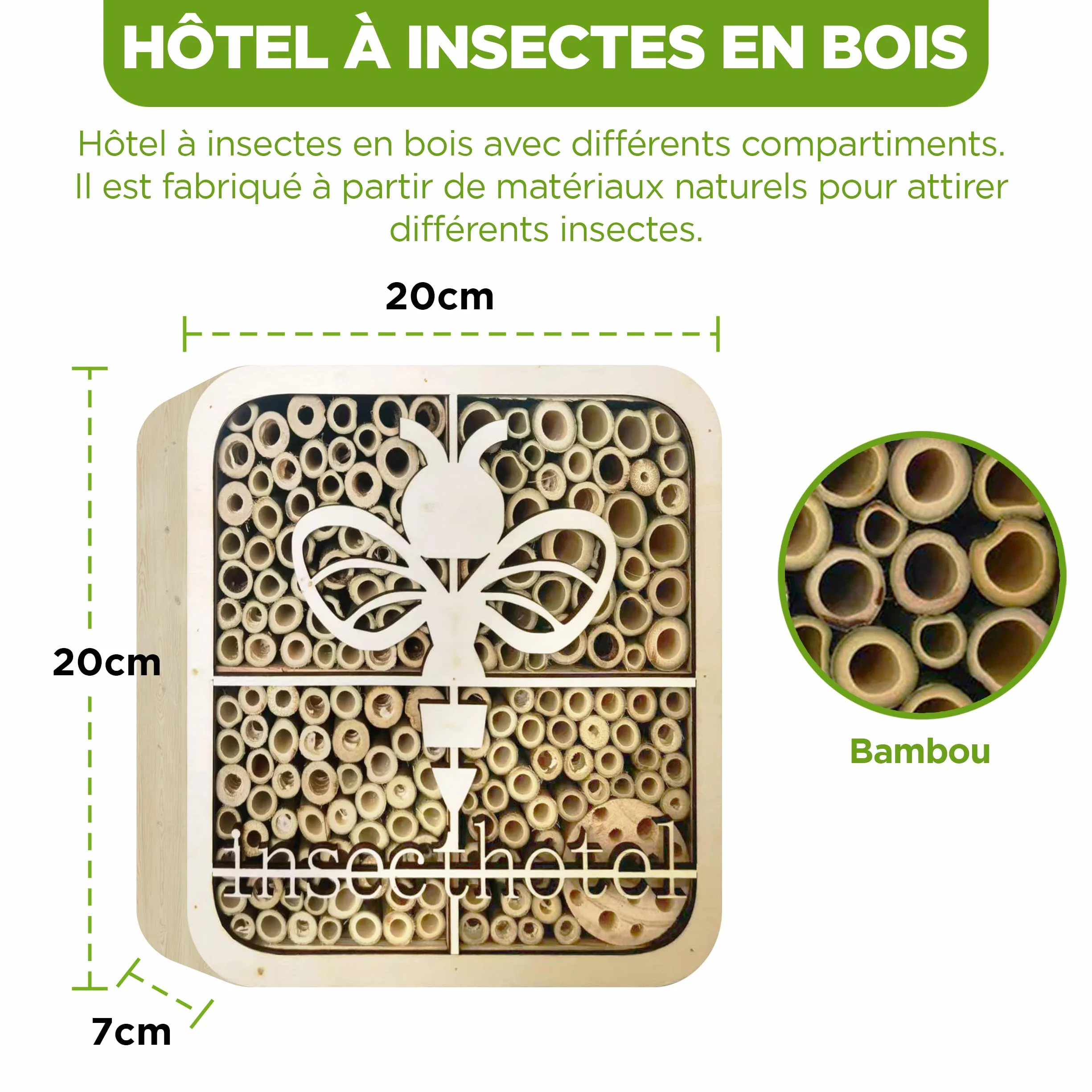 ISOTRONIC Hotel per insetti in legno naturale – Casetta per api, coccinelle e altri insetti – Hotel per api in bambù per giardino e balcone – Design moderno a nido d'ape (ape)