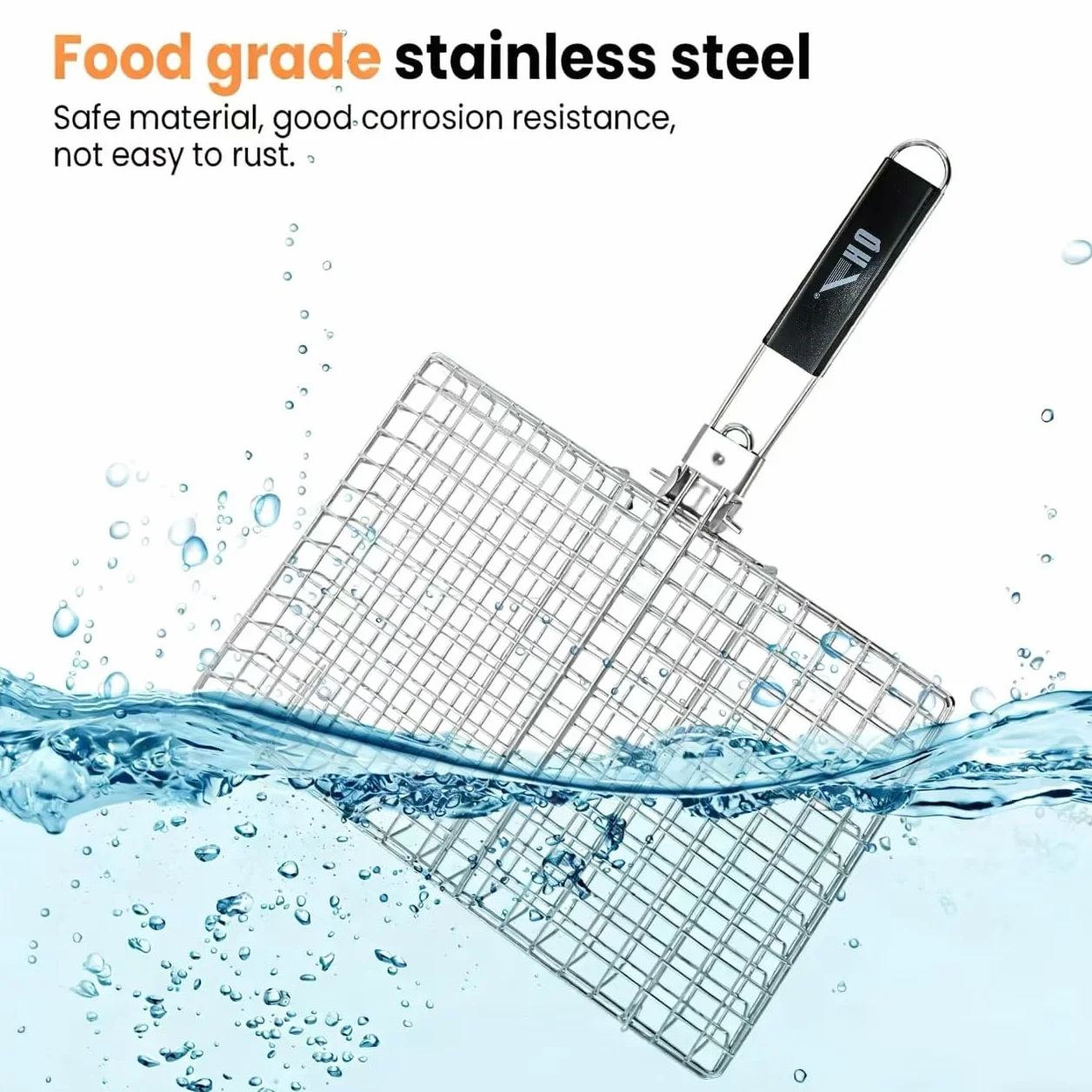Cestino da cucina in acciaio inox per barbecue, pieghevole, portatile, con manico rimovibile, rete antiaderente per pesce, verdure, gamberetti