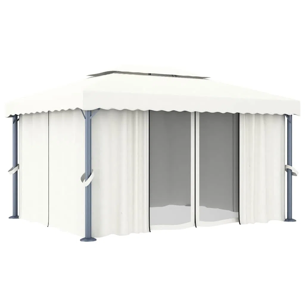 vidaXL Gazebo con Tende e Stringa di Luci LED 4x3 m Bianco Crema