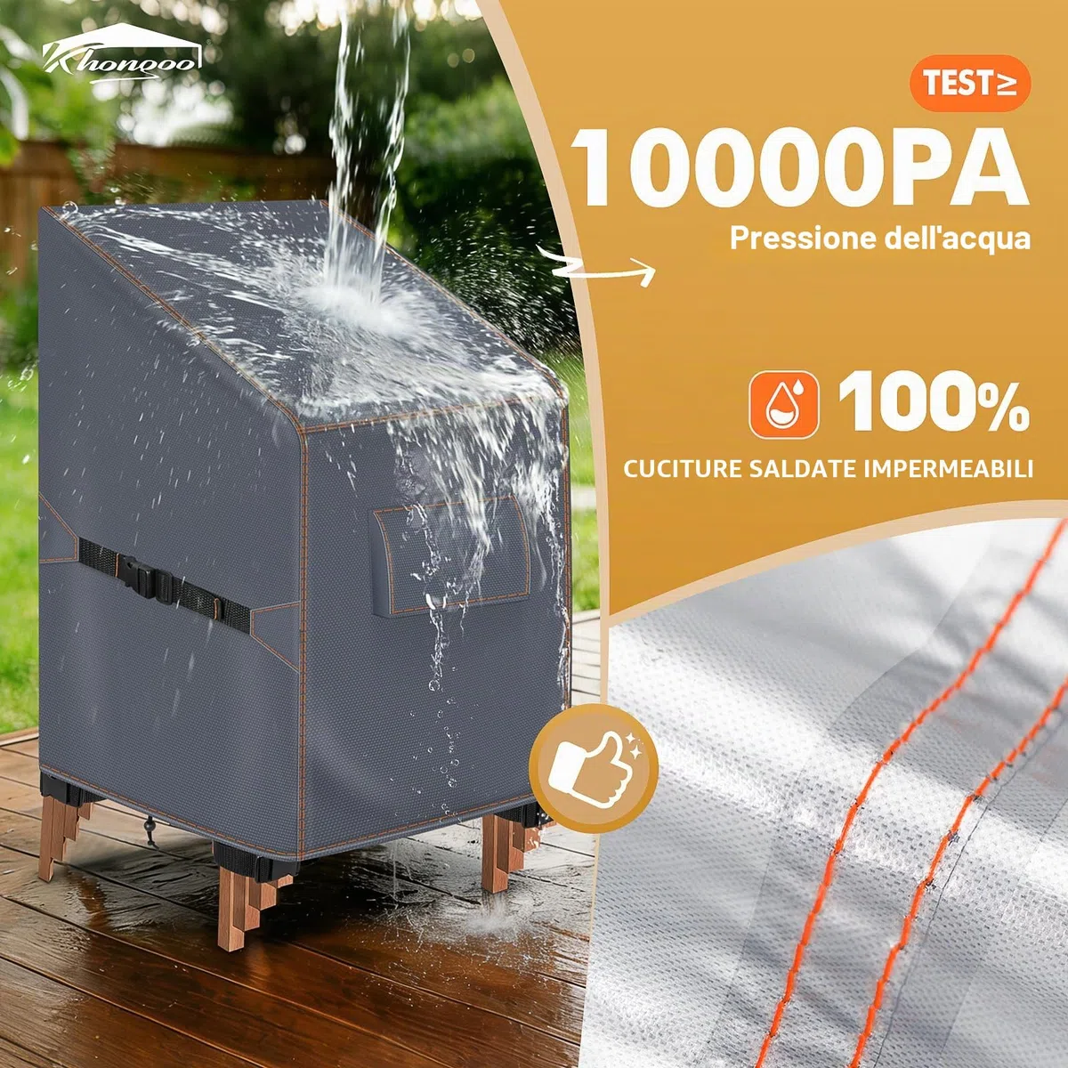 Coprisedie da Giardino Impilabili, Impermeabile, 70x90x80/120cm, Grigio | Copertura sedie esterno, tessuto oxford 420D, resistente all'inverno, antistrappo, anti-uv, antivento e antipolvere