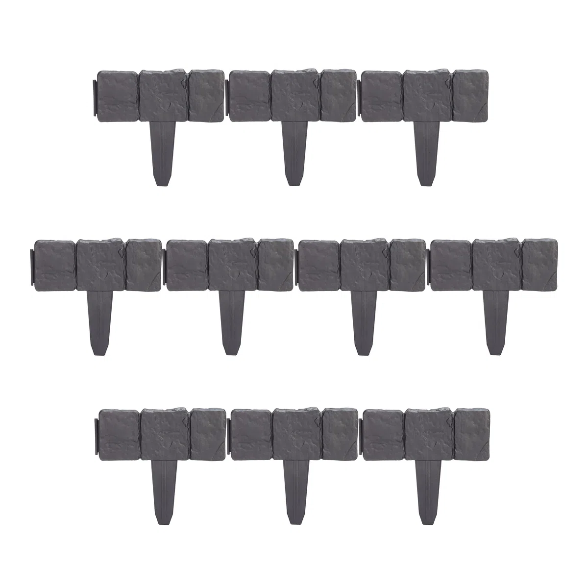 Relaxdays Recinzione da Giardino, Set da 10 Pareti, Bordure per Aiuole Aspetto Pietra, Plastica, HxL 10x25 cm, Antracite