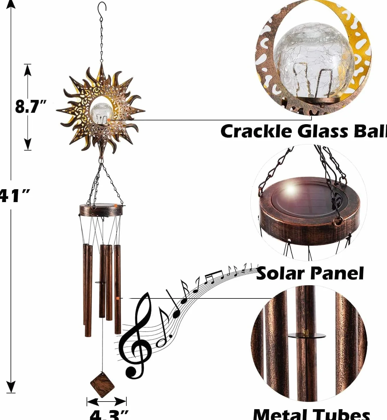 Lifemet Windspiel Solarleuchten – Luce Solare a LED Alimentata da Esterno, Giardino, Impermeabile, in Metallo, Campanello a Vento, Campanello a Vento, per Terrazza, Prato, Patio, Cortile