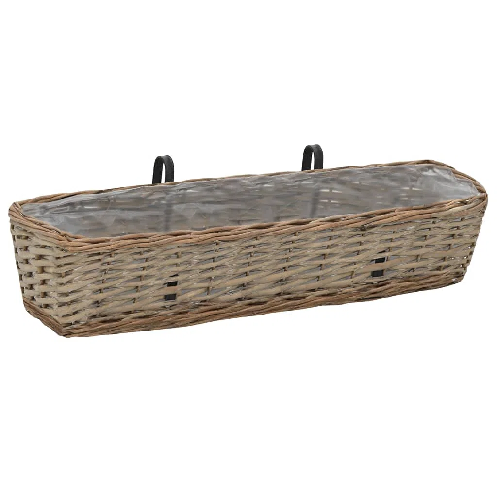 vidaXL 2X Fioriere da Balcone Vaso Giardino Giardinaggio Porta Fiori Cachepot Portavaso Fiori Giardiniera 80x20x15 cm in Vimini con Rivestimento PE