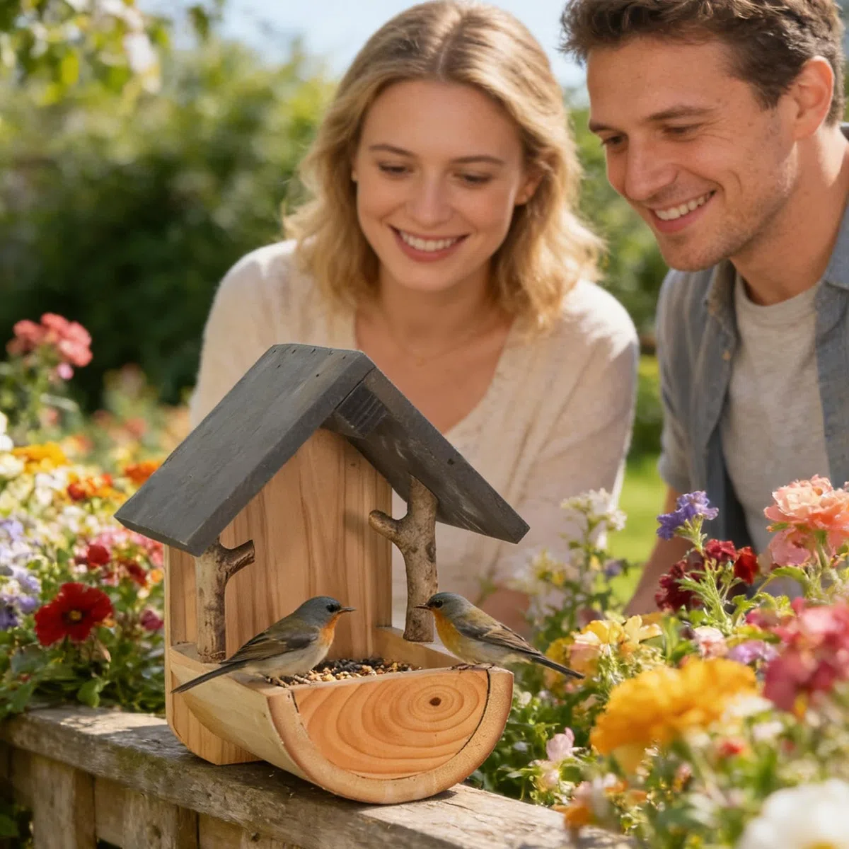 Mangiatoia per uccelli in legno, resistente alle intemperie, montaggio a parete, per piccoli uccelli, ideale per giardini all'aperto e visualizzazione interna, perfetta per l'alimentazione dei