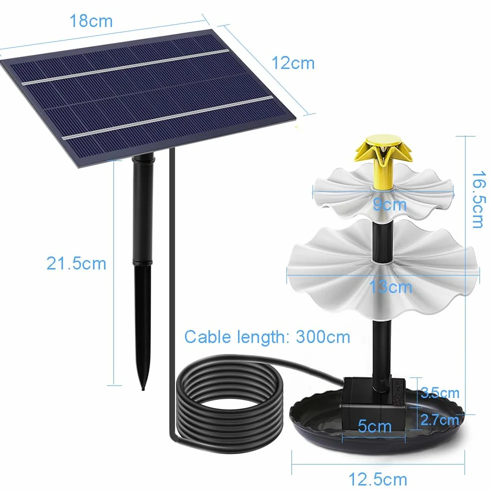 Fontana Da Giardino Esterno Solare, Pompa Solare Per Laghetto Da Giardino, Bagno Per Uccelli Fontanella Da Giardino, Pompa Acqua Solare Con Pannello Per Fontana Cascata Fai Da Te Decorazione (4W)