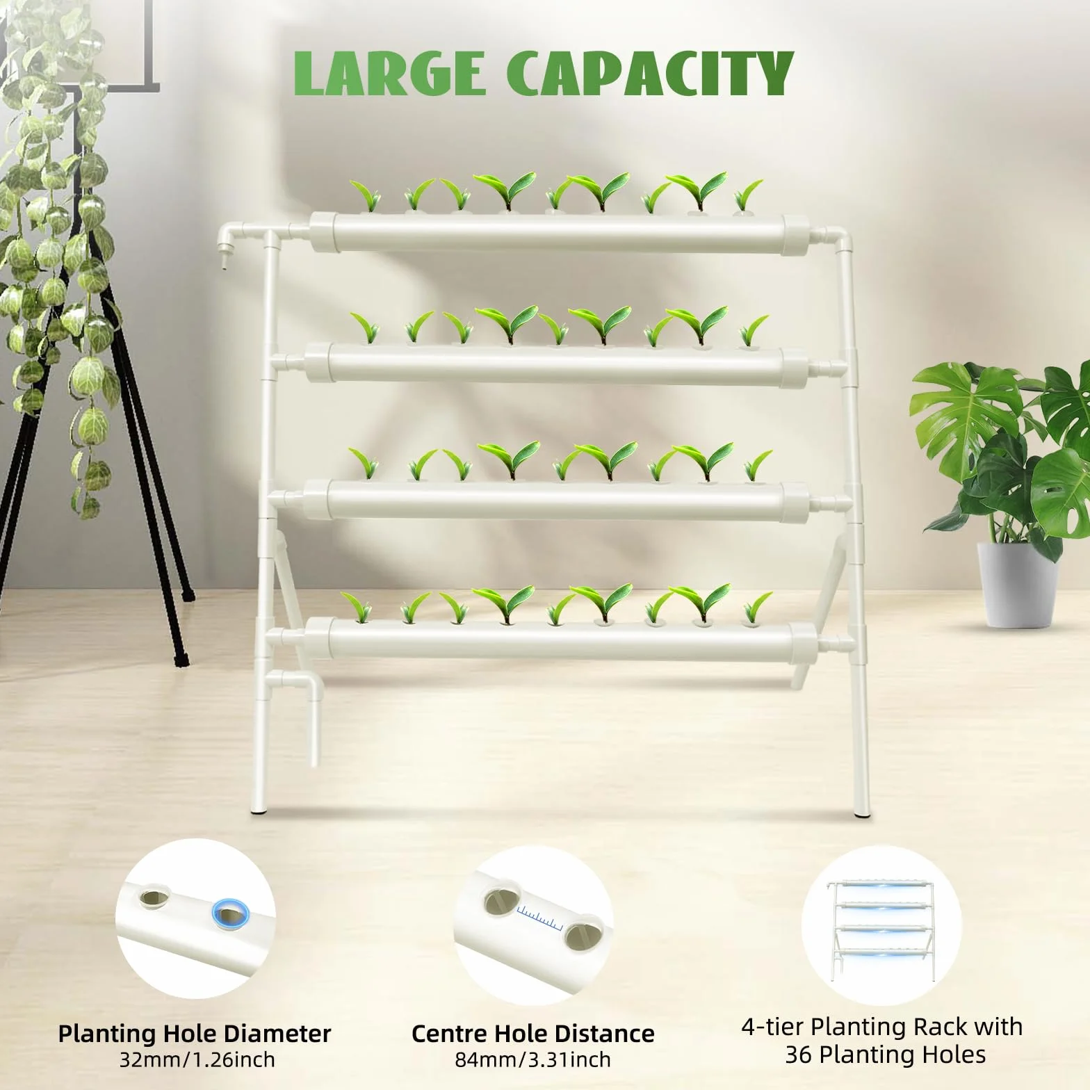 Sistema Idroponico Idroponico Sistema di Coltivazione Idroponica Torre Idroponica Set, Mensola per Piante a 4 Livelli con 36 Fori di Piantumazione, Pompa dell'Acqua, per Uso Interno ed