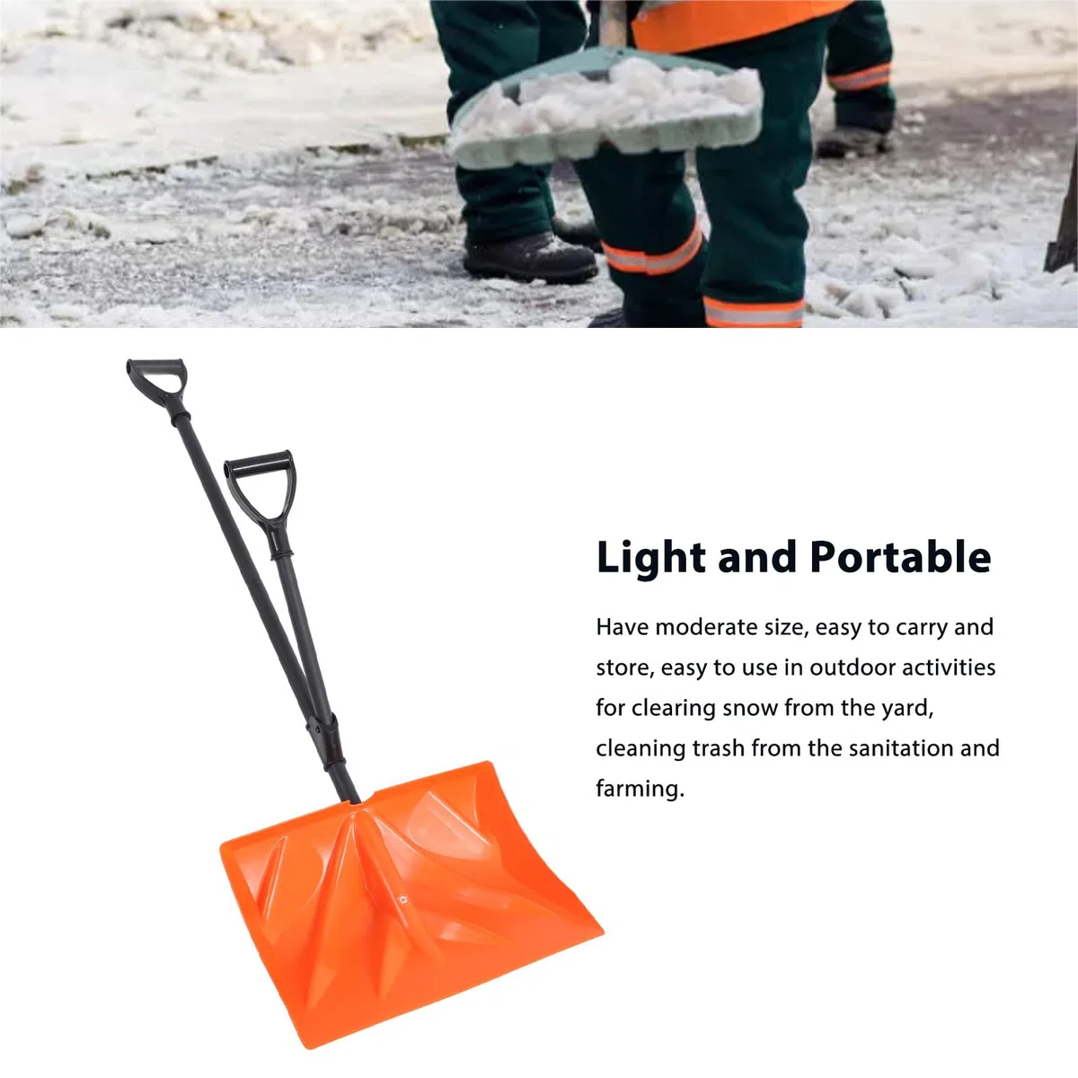 Pala da Neve, Pala per Rimozione Neve in Metallo Ad Alta Resistenza, Pala per Cereali Portatile con Manico Antiscivolo per Giardino Esterno, Campeggio