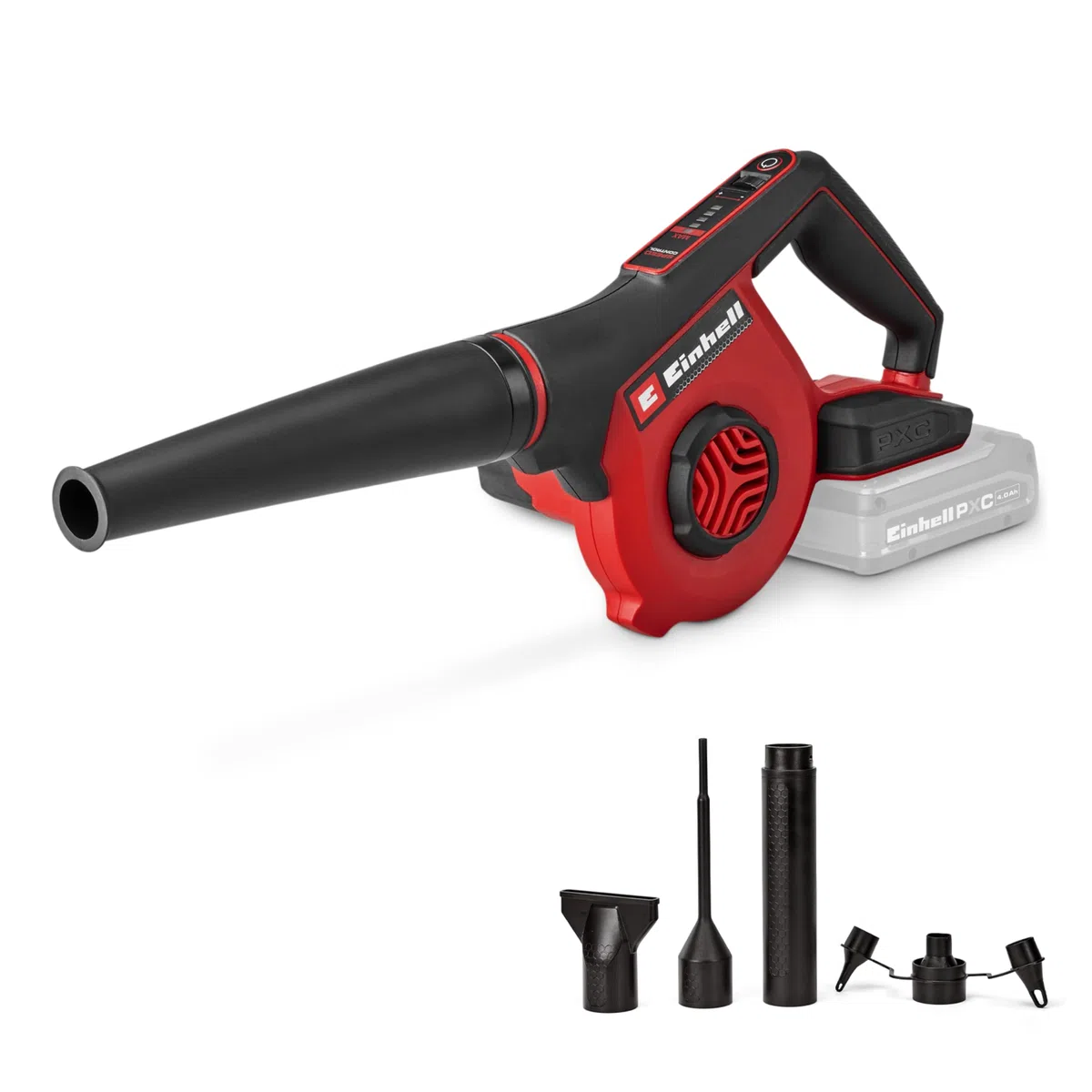 Soffiatore a batteria Einhell TE-CB 18/270 Li - Solo Power X-Change (18 V, max. 270 km/h velocità dell'aria, 5 livelli, incl. prolunga, bocchetta standard, piatto, foro, senza batteria)