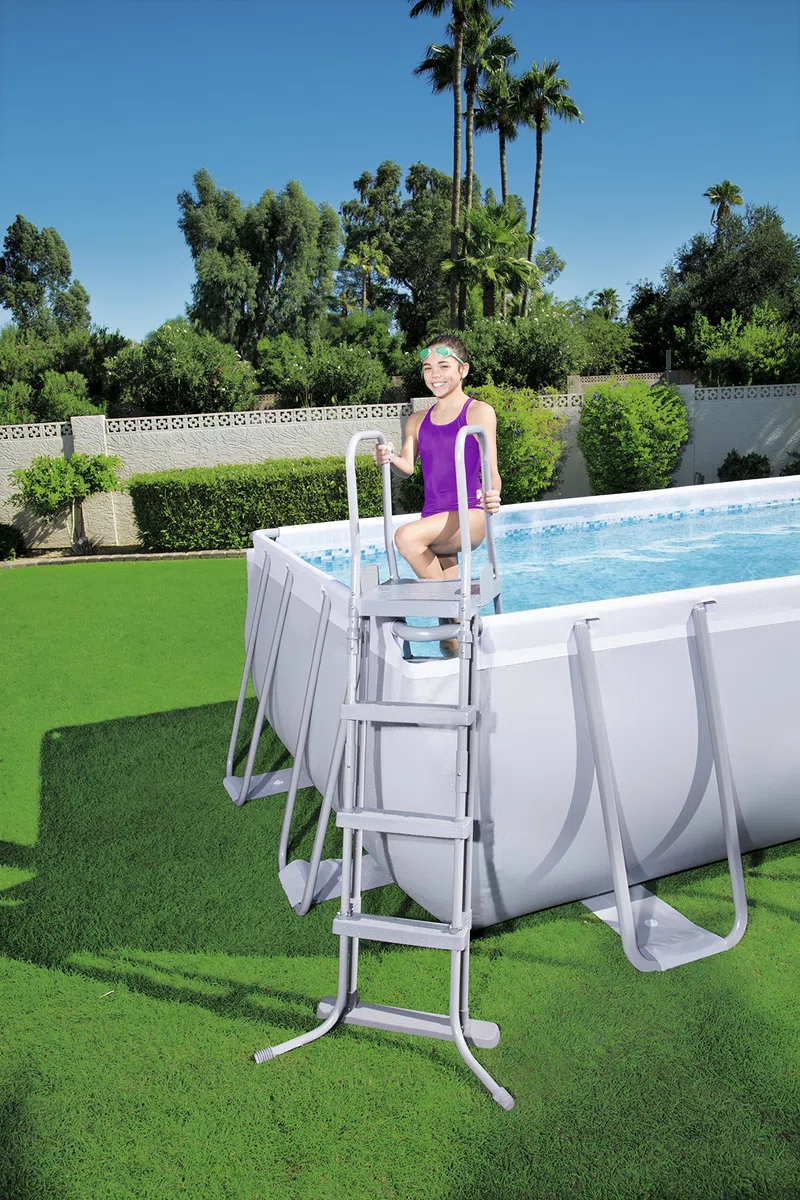 Bestway Power Steel 56457 Piscina con bordi Piscina rettangolare 8124L Blu, Grigio piscina fuori terra