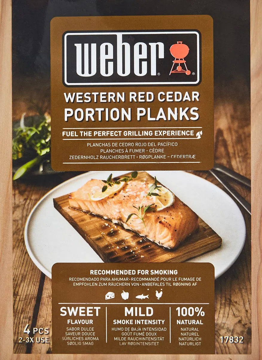 Weber Panetti per affumicatura in Legno di Cedro conf. 4 pz & 17665 - Miscela Chips per affumicatura Frutti di Mare, Marrone