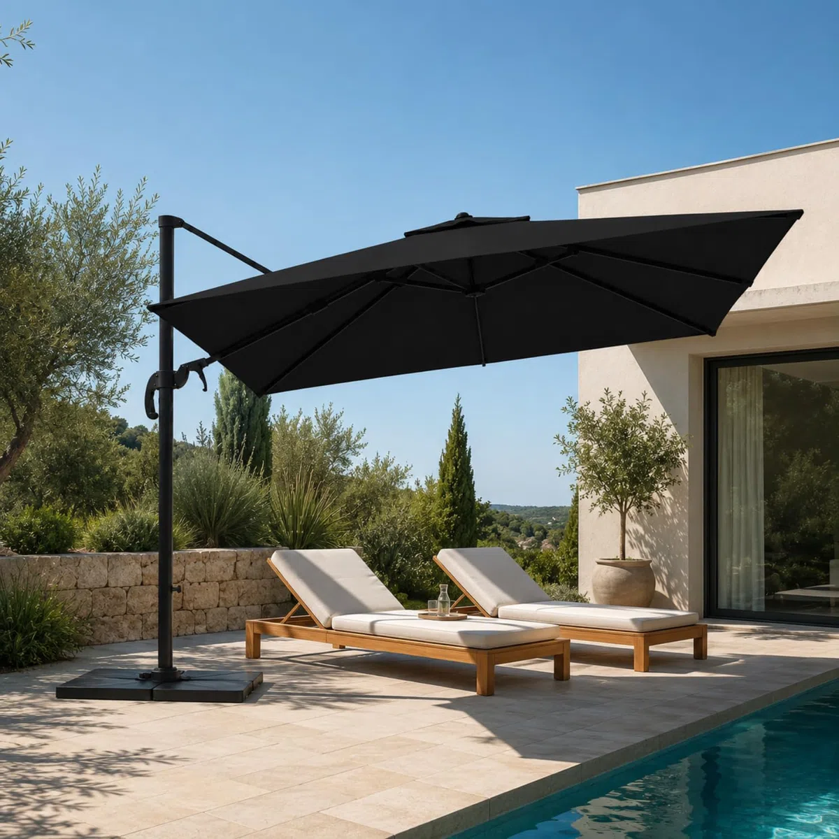Ombrellone 3x3 M Giardino Braccio Retrattile Per Esterni Piscina Gazebo Terrazze Bar Hotel In Acciaio Inossidabile Braccio Rotabile 360° Telo Impermeabile Nero