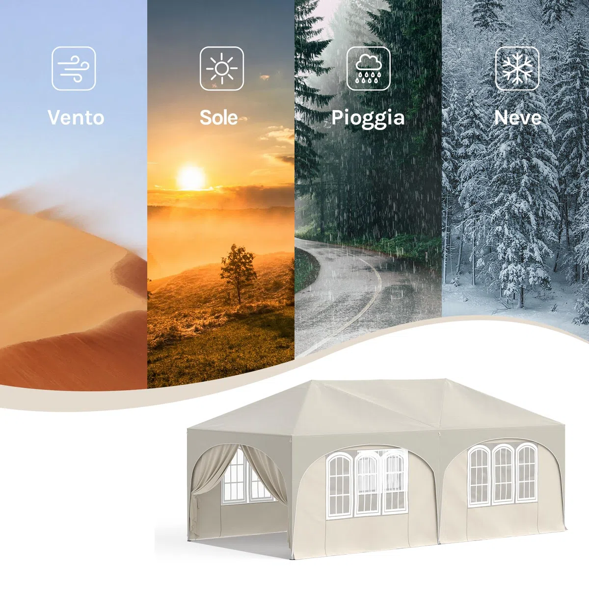 WOLTU Gazebo Pieghevole da Giardino, Gazebo Idrorepellente Pop Up da 3x6m Pannelli Laterali, Tendone Esterno, Altezza Regolabile, Protezione UV, con Custodia Beige