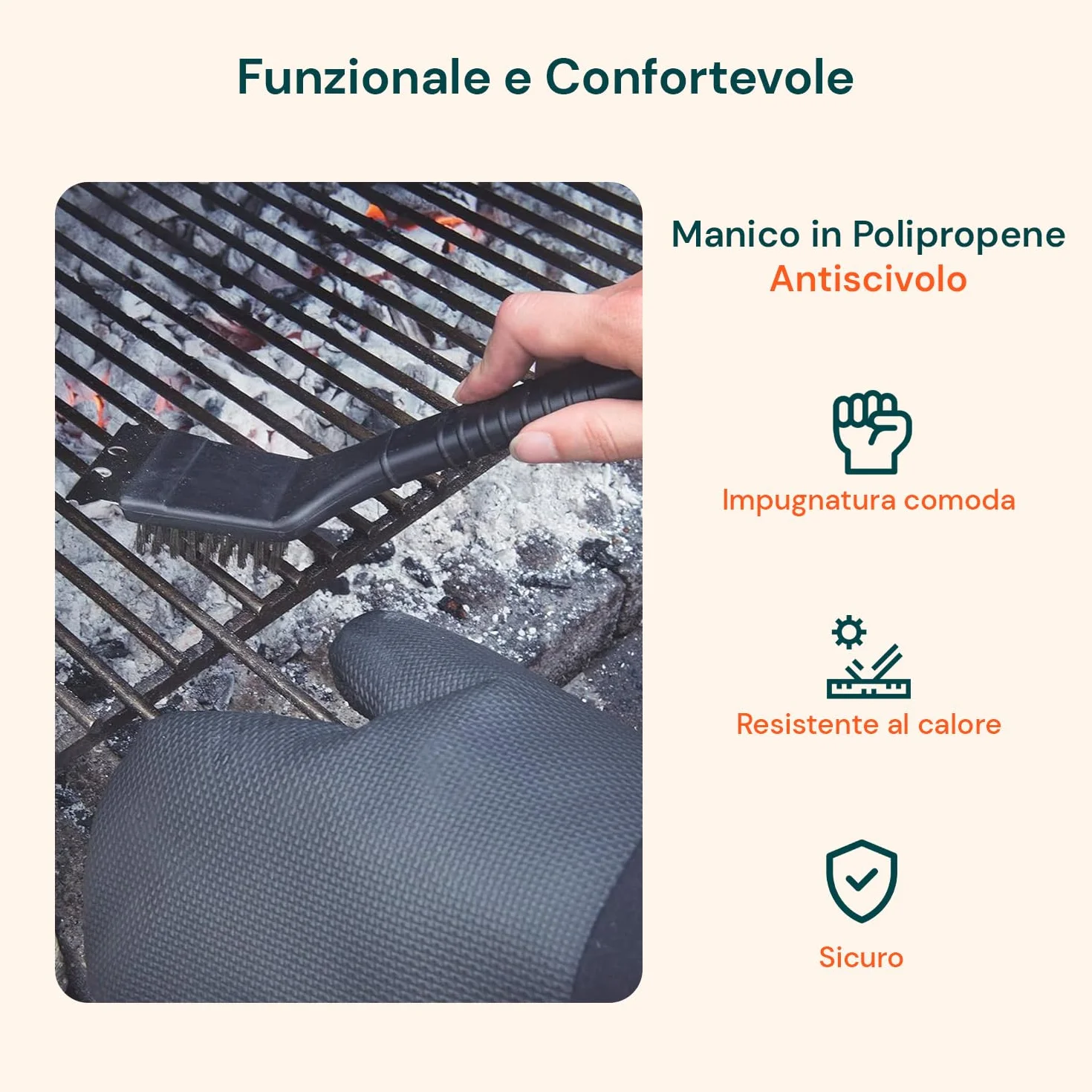 Avilia Spazzola Barbecue con Raschietto – Spazzola BBQ in Acciaio con Manico Ergonomico in PP, Accessori Barbecue per Pulizia Griglia, Lunghezza 29 cm
