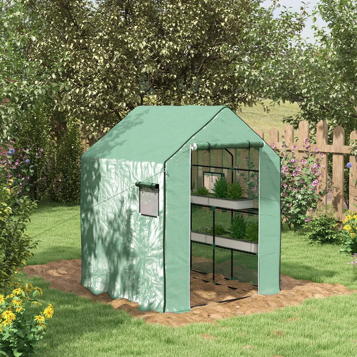 Outsunny Serra da giardino in PE con ripiani a 3 livelli, serra da balcone, telone rinforzato 135 g/m², telaio in acciaio, porta arrotolabile, per verdure, piante, fiori