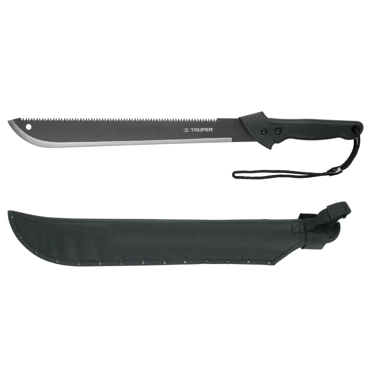 Truper MACH-18X, Machete doppio taglio 18" cacha bimateriale con guaina cinturino in poliestere
