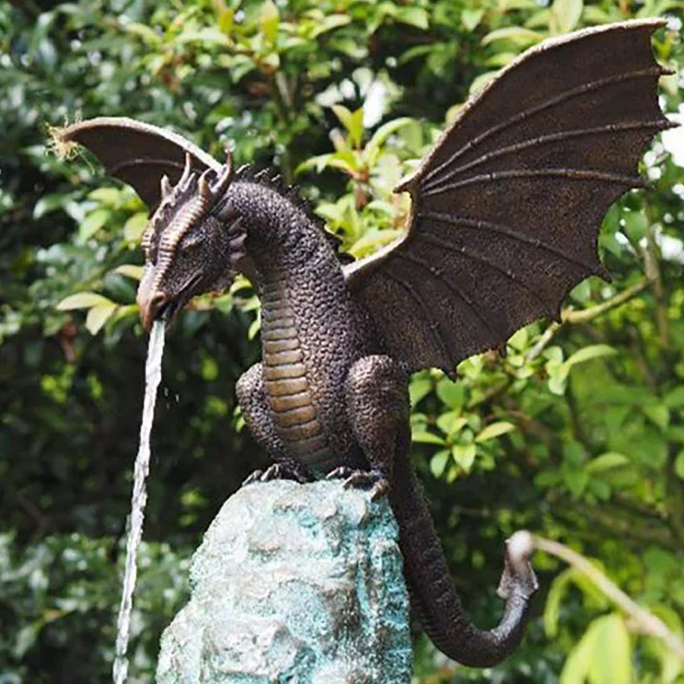 Statua del Drago da Giardino Fontana Ornamento del Drago Scultura in Resina con Acqua per la Decorazione del Giardino Domestico (A)