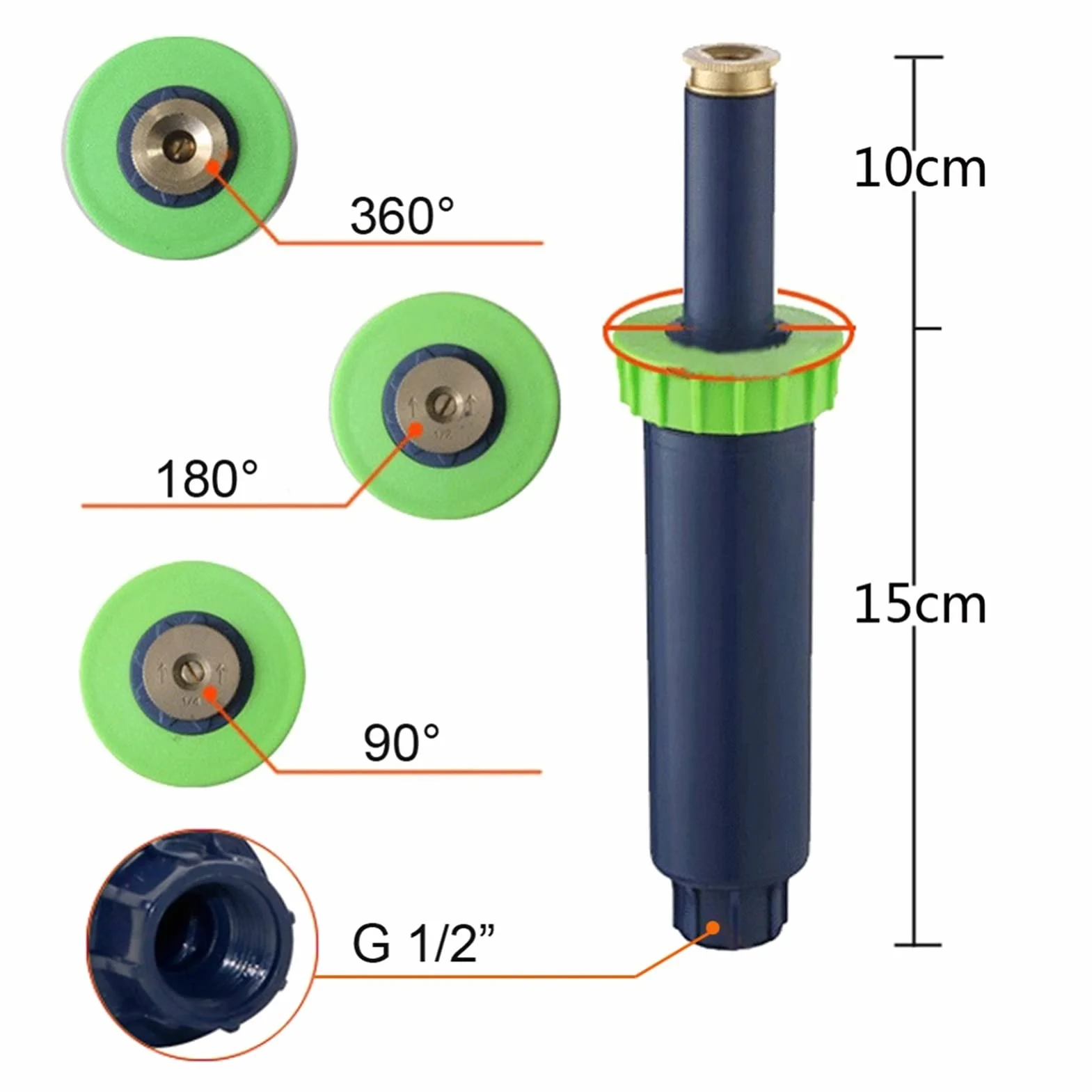 Set di 10 irrigatori pop-up con filettatura femmina da 1/2 pollici, per irrigazione del prato, angolo di rotazione di 90 gradi, strumenti per sistema di irrigazione da giardinaggio