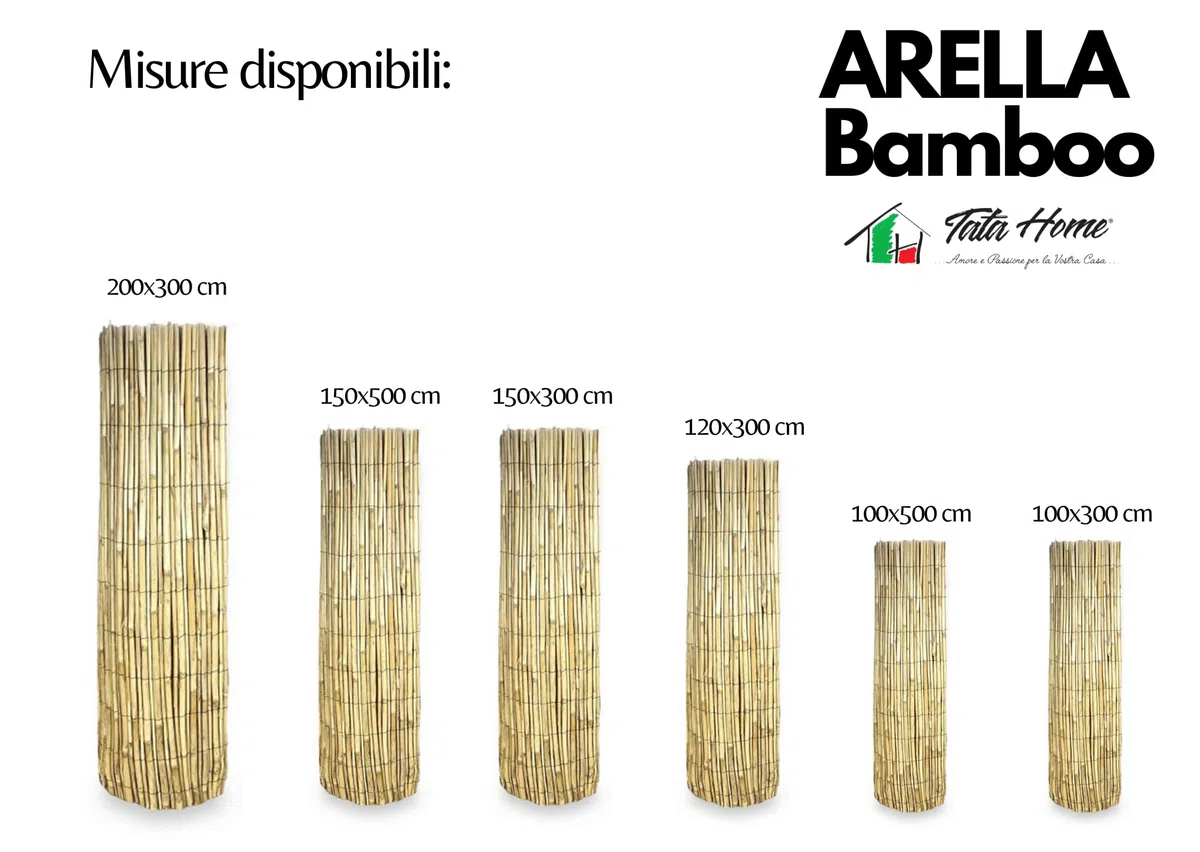 Arella Bamboo da Esterno Copri Ringhiera Recinzione Bambù Naturale Giardino Frangivista Ornamentale Balcone Misura 1x5 metri