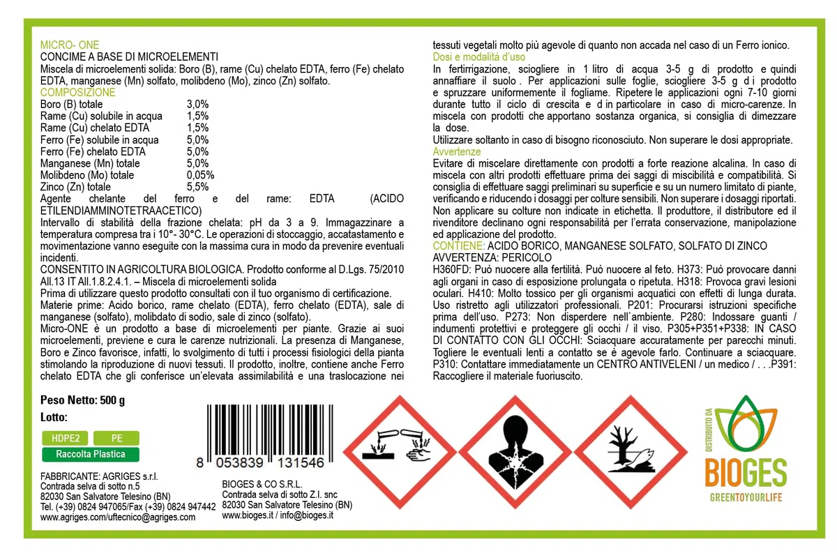 Micro-One da 500 GR – Microelementi per Piante