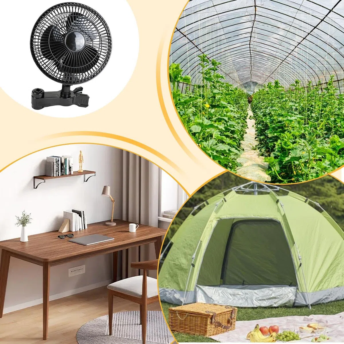 Generisch Grow Ventilatore con Clip, Regolazione a 2 Livelli, perbottone, oscillante, Ventola silenziosa da 25 W, per, Diametro 22 cm, Standard Europeo, Colore Nero