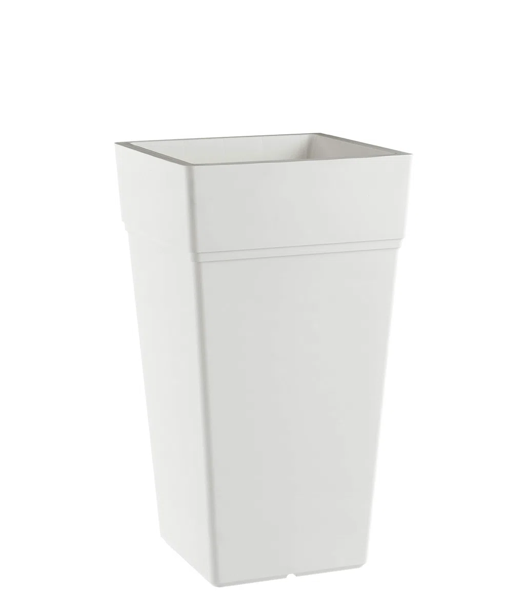Teraplast Stalk Altezza 80cm - Vaso Alto Da Esterno E Da Interno In Plastica Opaca, Colore Bianco, 100% Riciclabile Con Riserva D'Acqua. Portavaso Alto A Base Circolare.