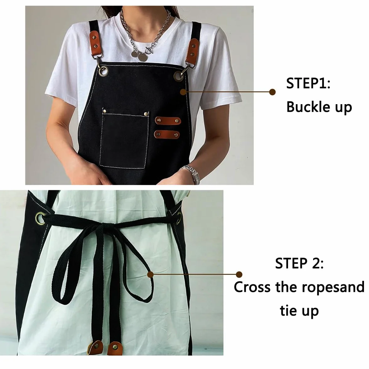 Grembiule da cucina in tela (2 pezzi), grembiule da lavoro con 3 tasche, tracolla regolabile, grembiule da barbecue, impermeabile, professionale, per uomo e donna, per parrucchiere, cucina,
