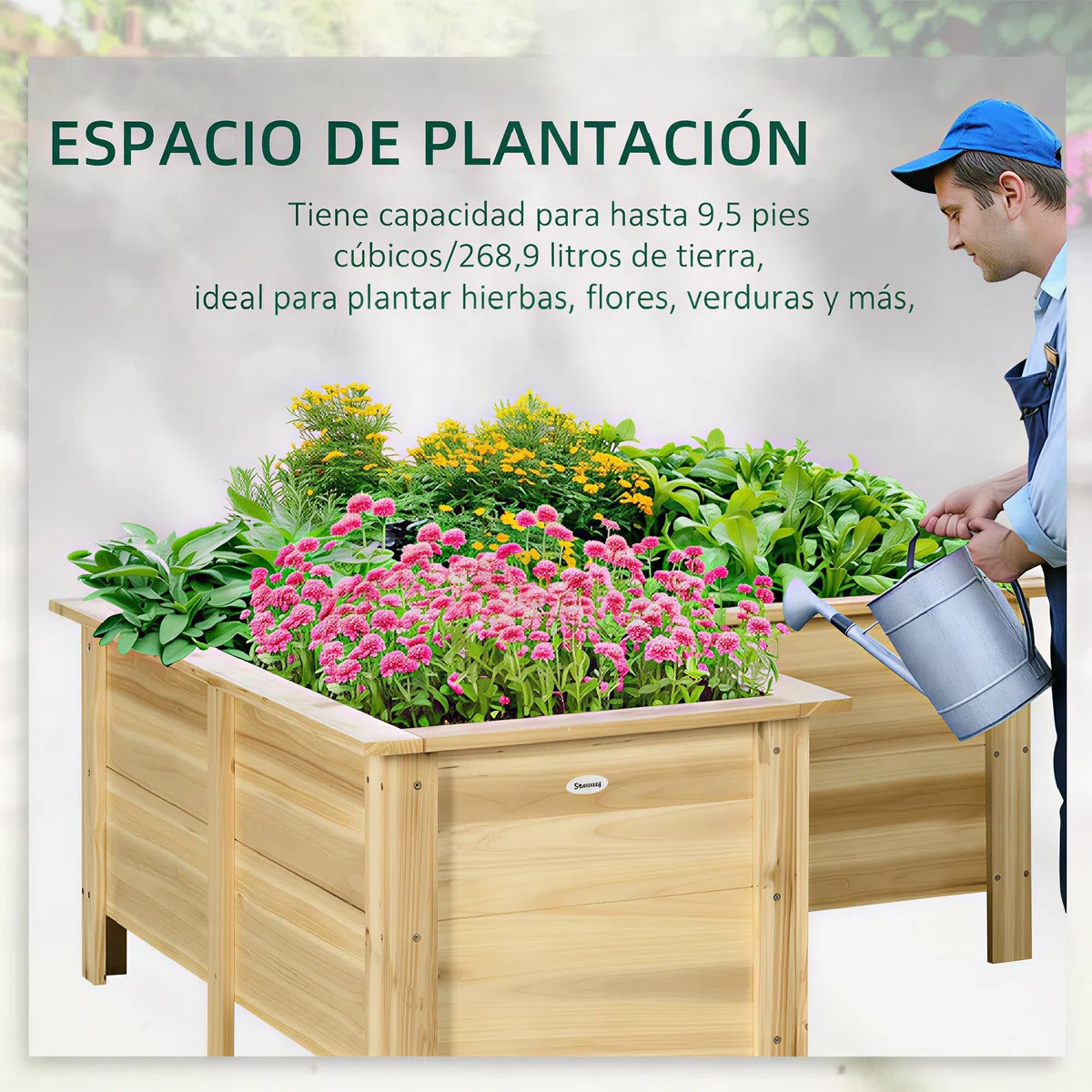 Outsunny Fioriera rialzata in legno a forma di L con tessuto non tessuto vaso esterno orto urbano per colture di piante e fiori per terrazza giardino 120 x 120 x 50 cm naturale