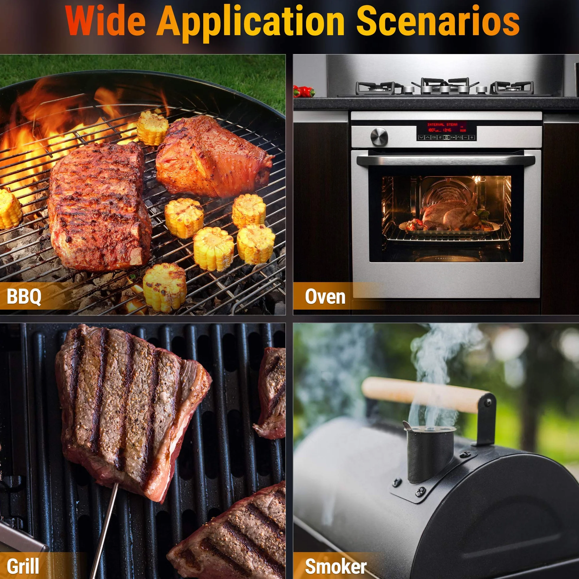 ThermoPro TP07C Termometro Cucina Wireless Remoto Termometro Barbecue Digitale per BBQ Carne Forno Olio Alimenti con Sonda, Portata 150 Metri, Schermo LCD Retroilluminato.