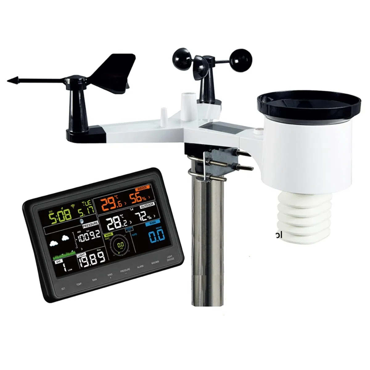 Stazioni Meteorologiche, Sensore Esterno Digitale Professionale Con Display a Colori, 7 In 1 Esterno Ad Energia Solare, Sensore Interno 3 In 1 Integrato, Velocità Del Vento, Direzione Del Vento