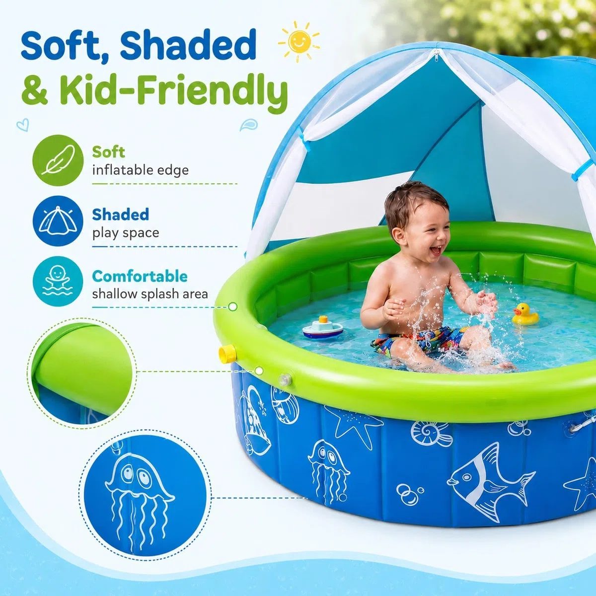 Piscina Gonfiabile Con Tettoia Giocattolo Acquatico Pieghevole e | Piscina Da Nuoto Per Esterno Cortile Patio Spiaggia E Viaggio