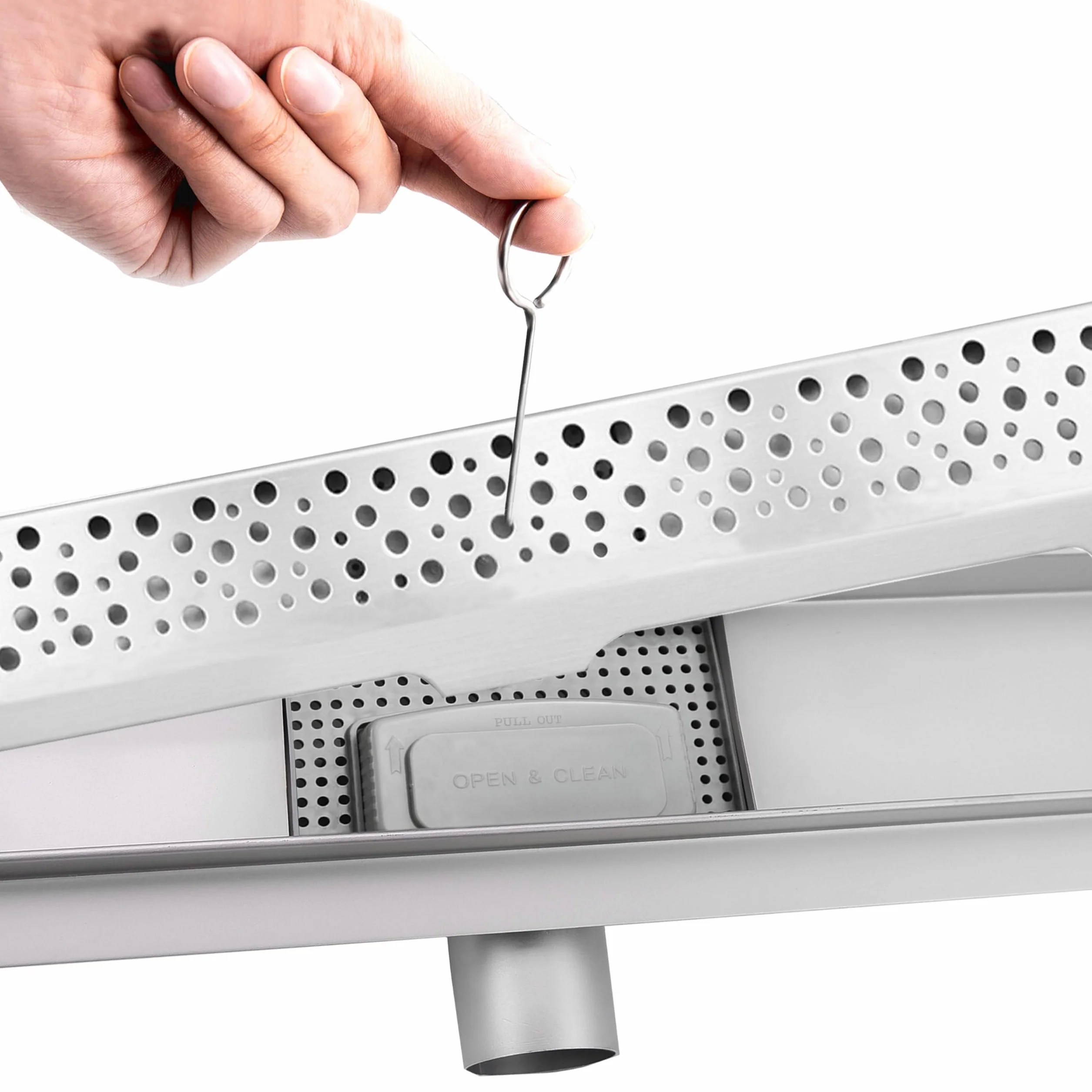 AICA ITALY Canale per Doccia con Sifone, Canale di Scolo con Dispositivo Deodorante e Filtro per Capelli, Canalina di Scarico a Pavimento 80 cm, Griglia con Disegno di Cavi Rontondi, Rettangolo
