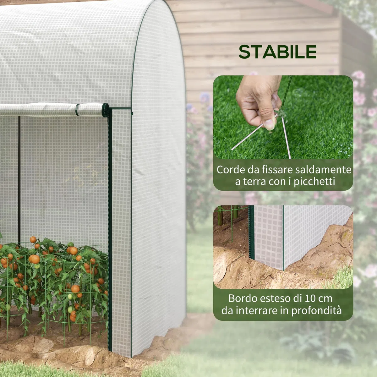 Outsunny Serra da Giardino 2x1x1.78 m con 2 Porte Avvolgibili a Cerniera, Serra per Orto con Struttura in Acciaio e Copertura in PE Anti-UV, per Orto Verdure Fiori, Bianco