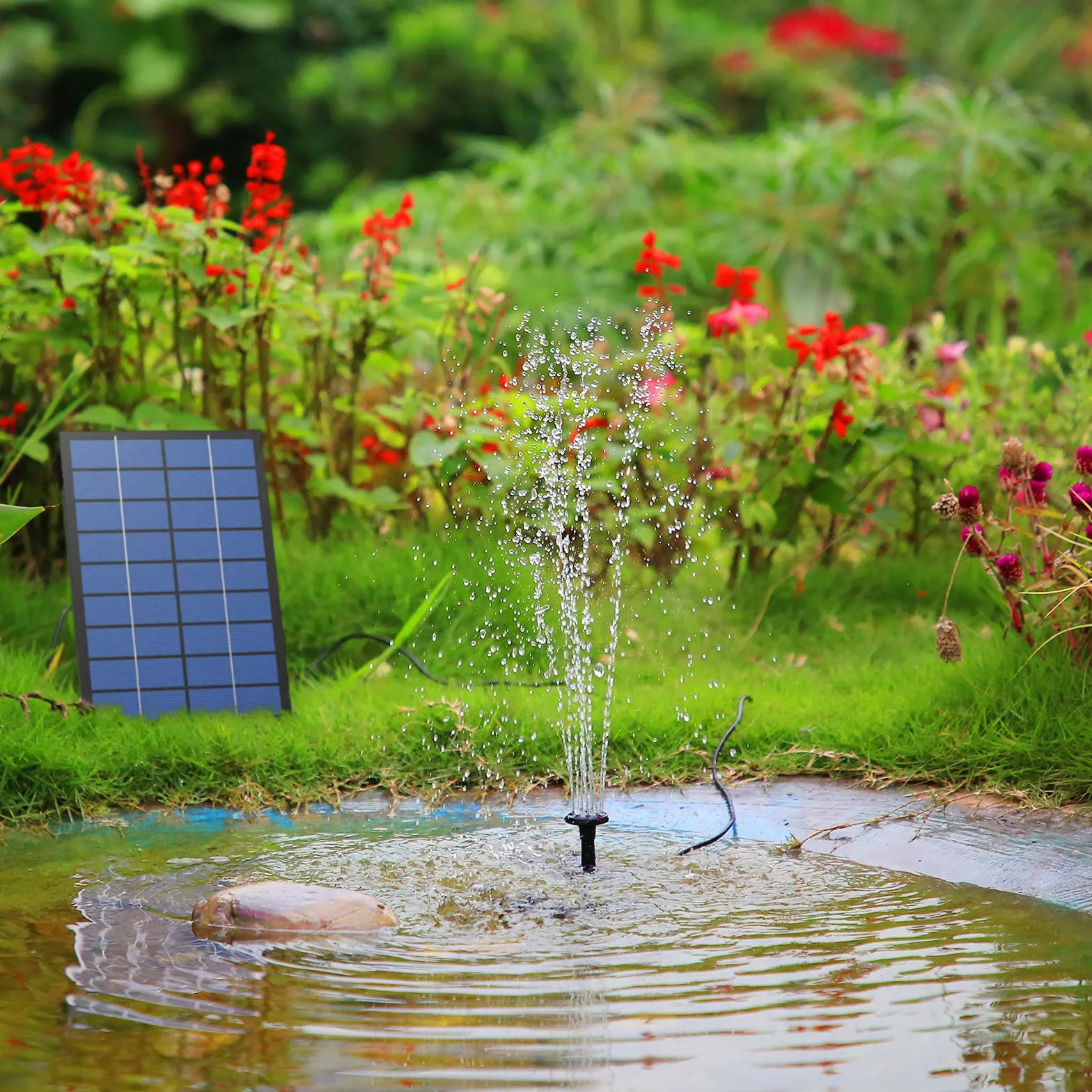 AISITIN Fontana Solare da Giardino Esterno 2,5W mit 1,2M Tubo dell'Acqua DIY Fontana Solare per Laghetto con 6 Ugelli Pompa Acqua Energia Solare per Bagno per Uccelli,Decorazione del Giardino(1pezzo)