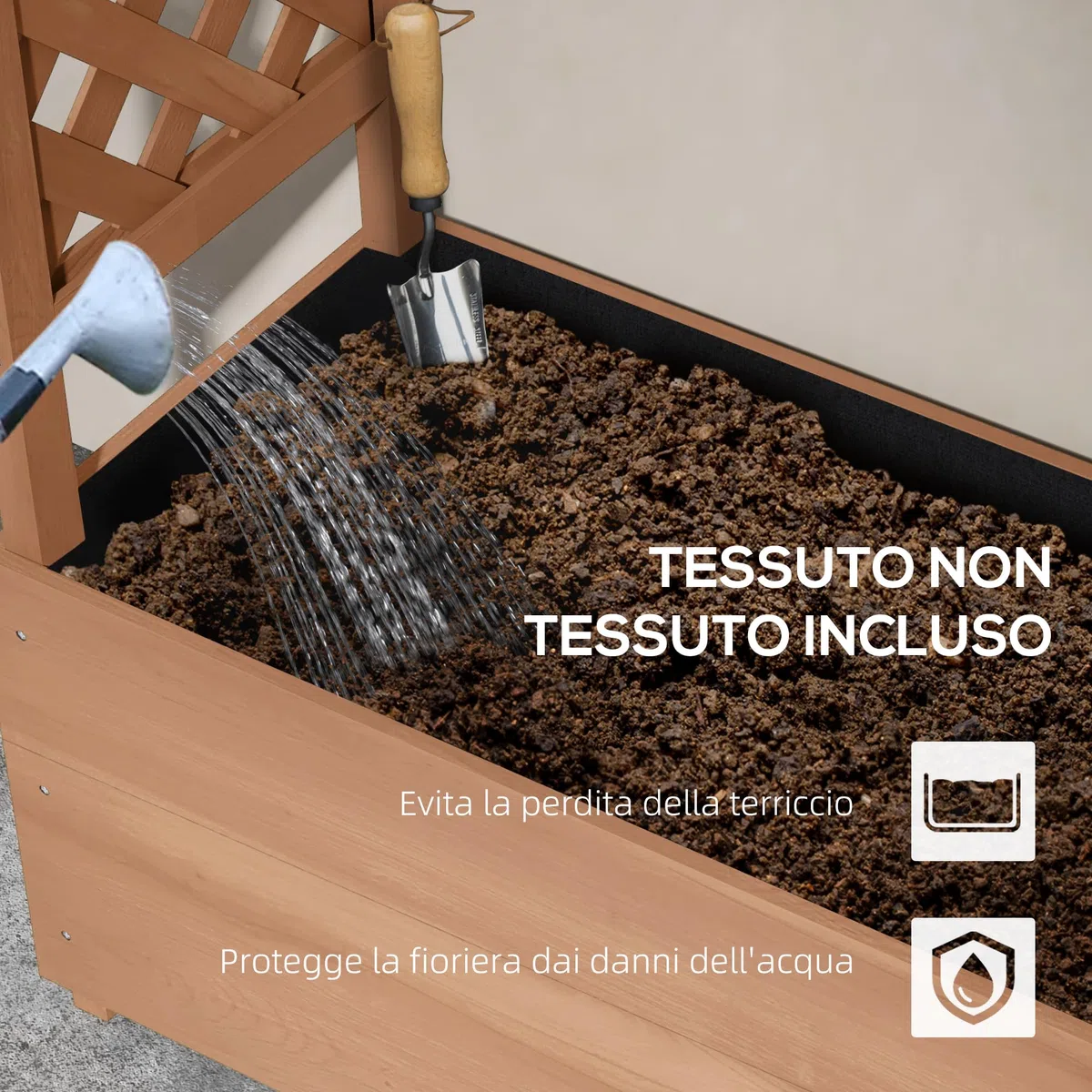 Outsunny Fioriera con Grigliato e Tettuccio in Legno di Abete, Fioriera da Esterno con Fori di Drenaggio, 112x41x180 cm, Marrone