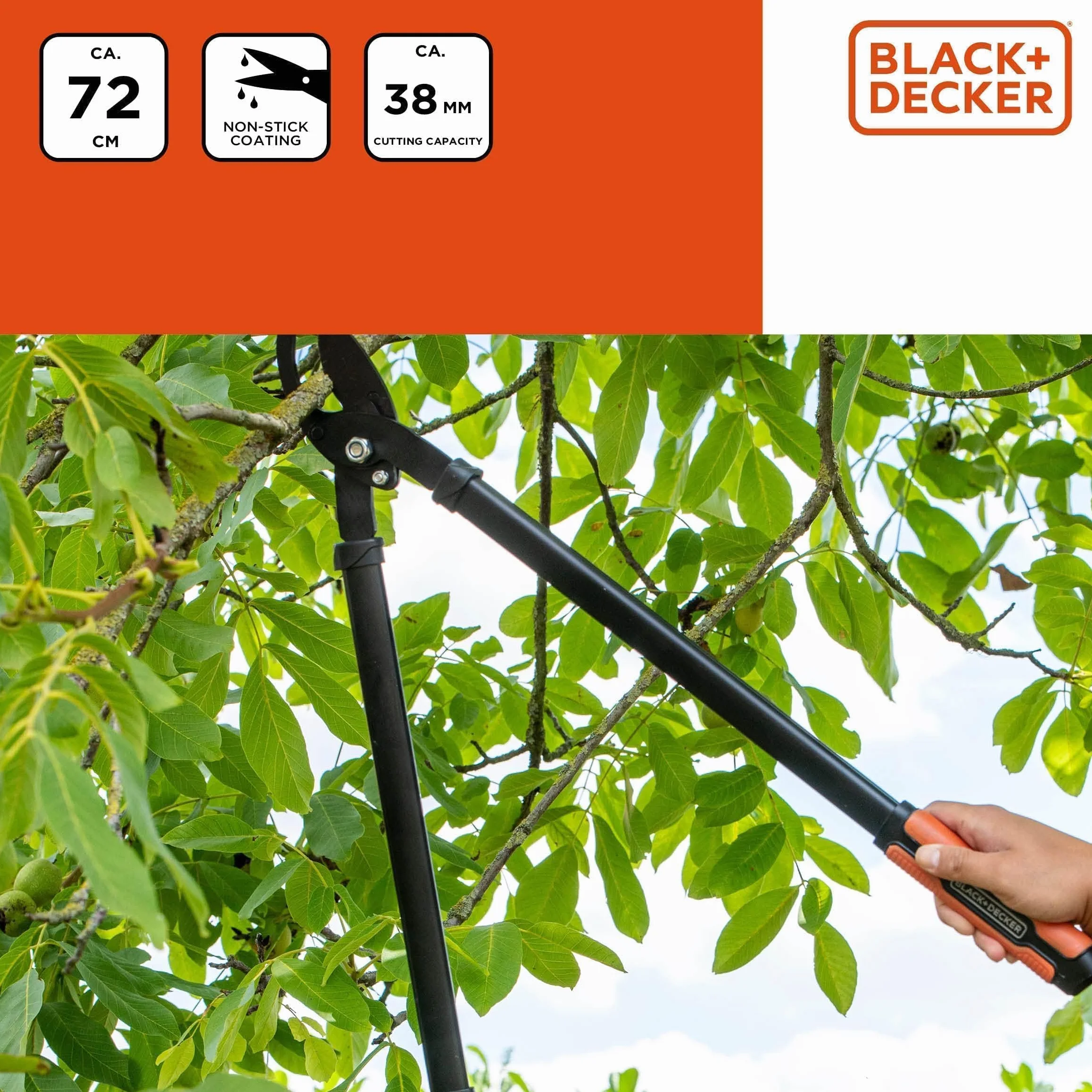 BLACK+DECKER Troncarami - Capacità di taglio 38 mm - 72 cm - Troncarami con rivestimento antiaderente sulle lame - Nero/Arancione