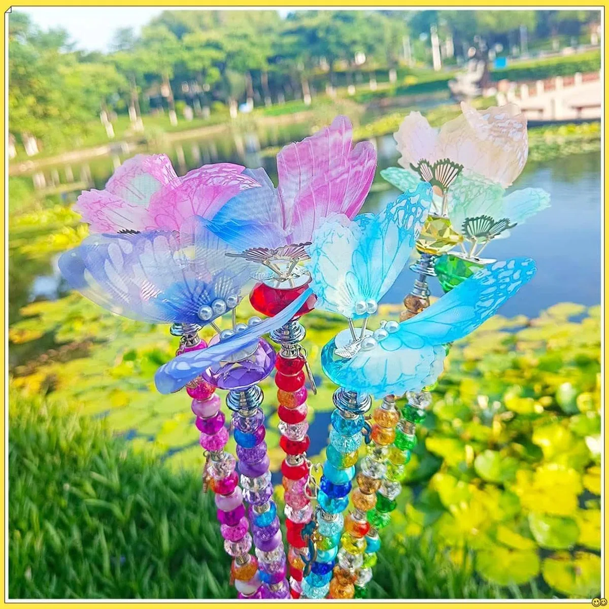 Kit Di Paletti Da Giardino Con Perline Bacchetta Farfalla Colorata | Kit Di Pali Da Giardino Con Perline A Bacchetta Fatata Per Matrimonio, Compleanno, Festa, Patio, Esterno, Paesaggio, Prato E