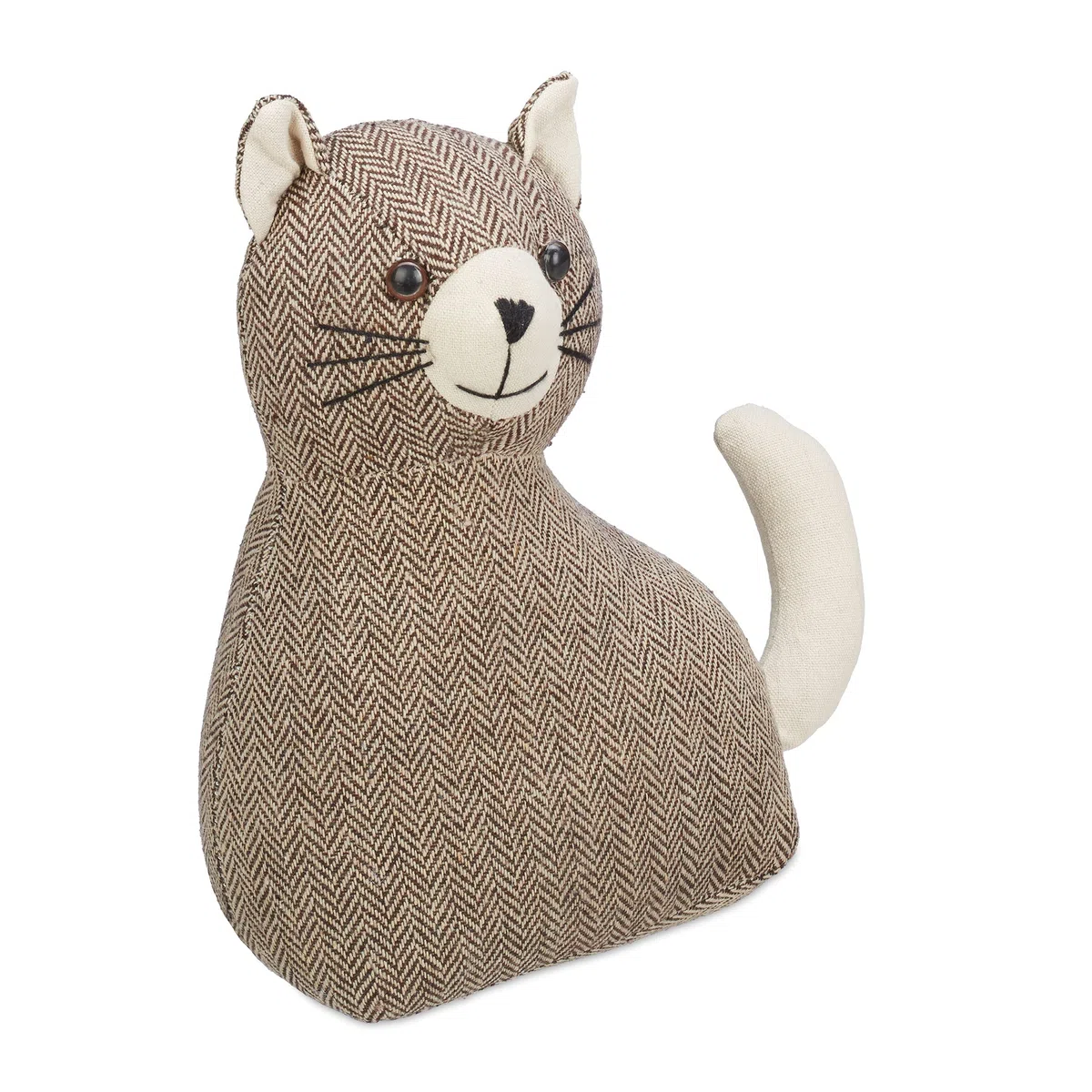 Relaxdays Gatto Fermaporta, Blocca Porta Pesante da Terra, in Stoffa, Interno in Sabbia, HLP: 25,5 x 22 x 10 cm, Marrone