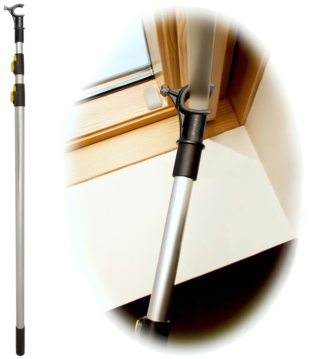 WinHux Asta Telescopica per Velux 1,2-3,0 m – Bastone Apri Finestre con Blocco a Pulsante e Gancio Antiscivolo, Compatibile con VELUX, Keylite, Fakro, Rooflite