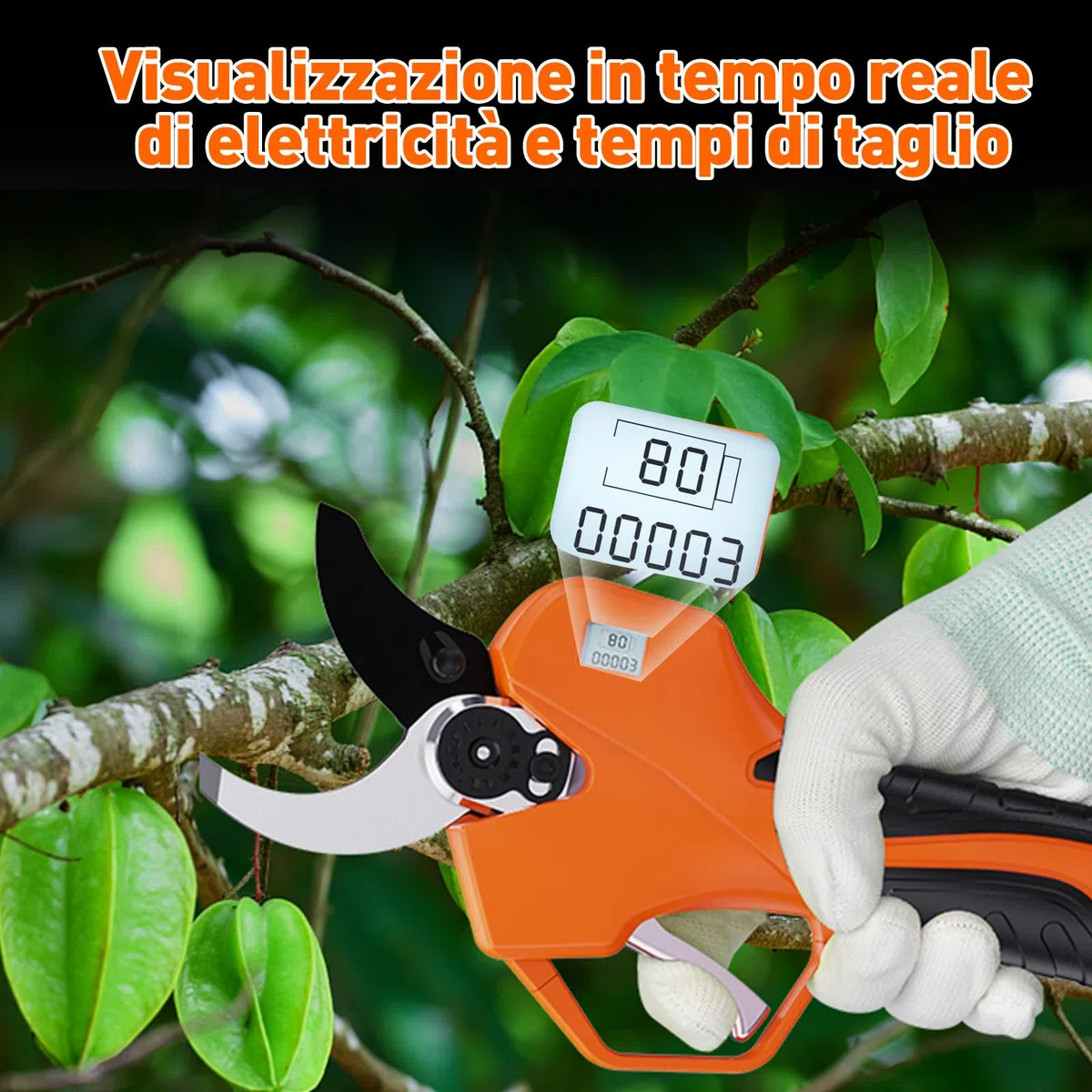 Forbici Potatura Elettriche 40mm con Batteria 2 *2000mAh, Funzionano Ininterrottamente per 6-7 Ore, Adatte per Frutteto, Giardino e Fattoria