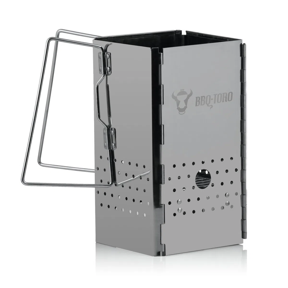 BBQ-Toro Caminetto di accensione pieghevole in acciaio inox con manici | 16 x 16 x 29 cm | Caminetto pieghevole con borsa per barbecue, campeggio, giardino, festival | Accessori per griglia